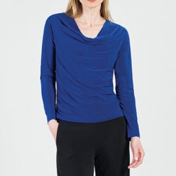 CLARA Sunwoo Cowl Neck Side Ruched Top in Cobalt Blue Size Small New NWOT - Picture 1 of 10